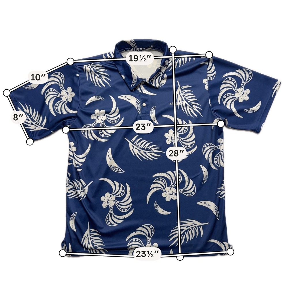 Palmwave Hawaii Polo Shirt Mens L Blueโ White Tropical Floral - Picture 12 of 17